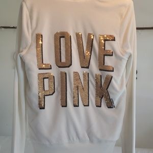 Victoria's Secret PINK CREAM Zip-Up FLEECE JACKET